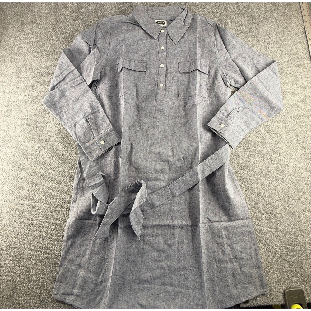 Mud Pie Womens Blue Chambray Shirt Dress Belted Collared Long Sleeve Size M 8-10